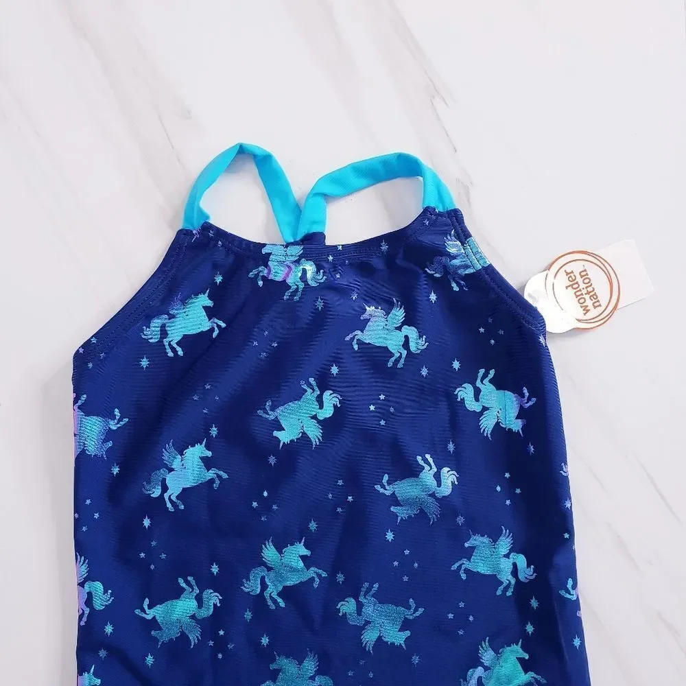 Kids 2 PC Set Tankini Unicorn Blue Sparkle Swimsuit Multicolor New